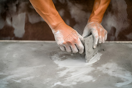 水泥工具双手刷墙的工人背景