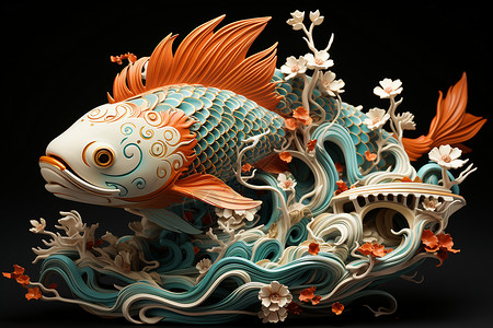 3D金鱼3D立体金鱼模型插画
