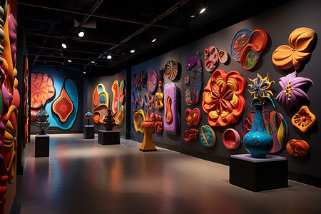 五彩斑斓的艺术品展区高清图片