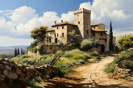 历史悠久的中世纪城堡插图背景图片