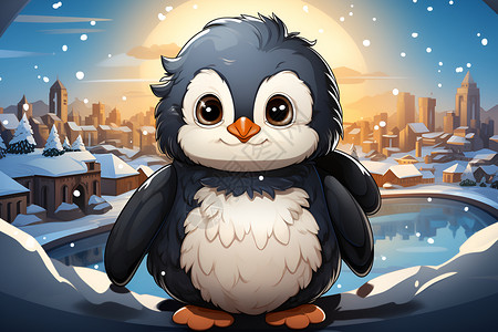 冬日乐园中的快乐企鹅背景图片