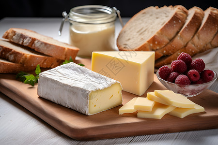 桌子上的奶酪面包背景图片