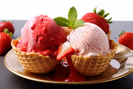 美味的水果冰淇淋背景图片