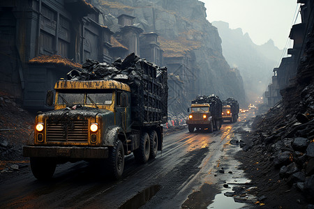 煤炭运输尘埃中的沙土运输车插画