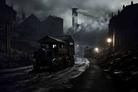 煤炭运输夜幕下的矿场运输车插画