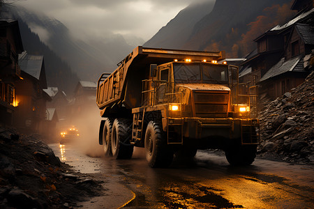 煤炭运输巨大的矿业运输车插画