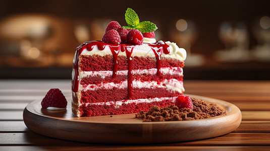餐盘中的红丝绒蛋糕背景图片