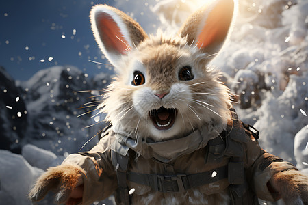 雪兔兔冬天里充满活力的雪兔插画
