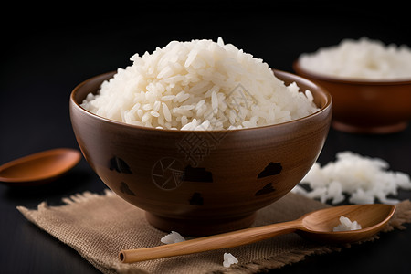 木碗中健康的米饭背景图片