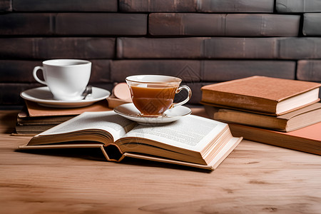 桌子上的书本和咖啡背景图片