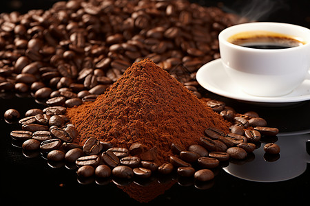 新鲜研磨的咖啡粉背景图片