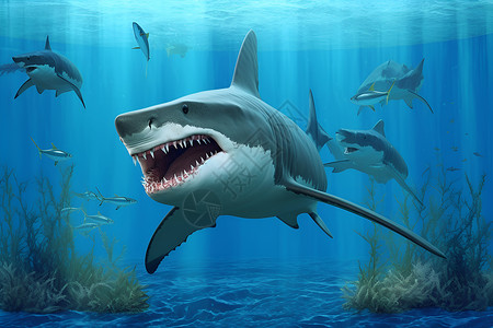 海洋白鳍鲨巨大的食肉鲨背景