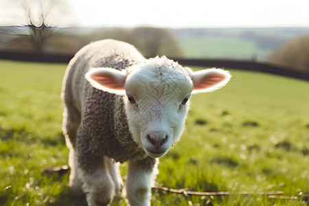 青草地上的小羊羔背景图片