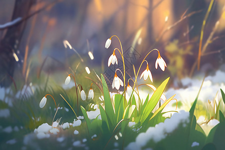 冬季花园绽放的雪莲花花朵背景图片