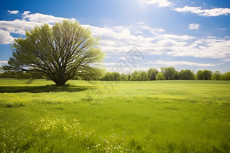 草地上的树背景图片