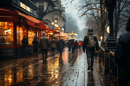 雨中行走的行人背景图片