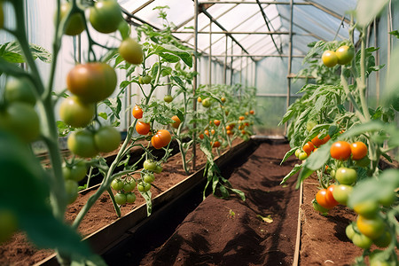 温室大棚里的番茄苗高清图片