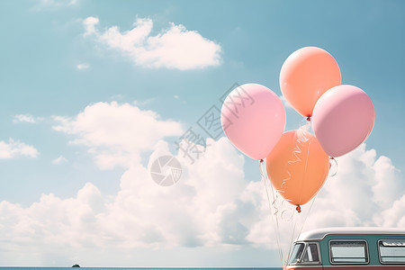 插画海滩背景上的气球背景