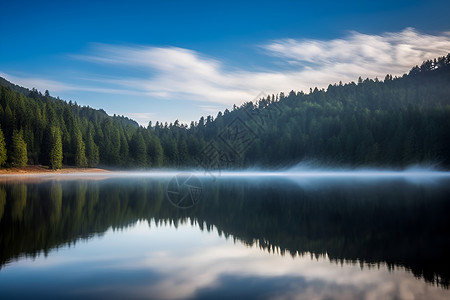 树林环绕的湖泊背景图片