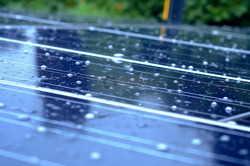 雨滴洒在太阳能板上图片