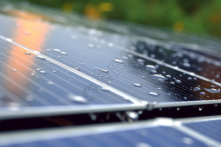 太阳能玻璃太阳能板上的雨背景