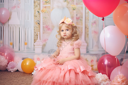 公主蛋糕气球堆里的小公主背景