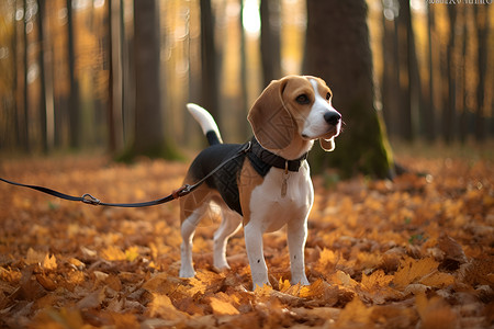 落叶堆里的小狗背景图片