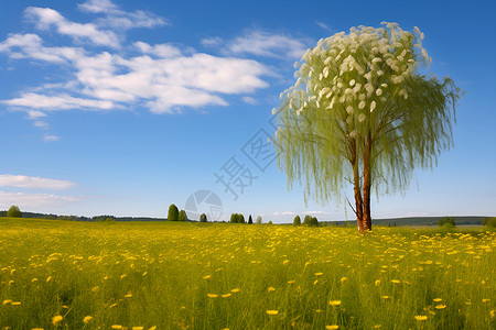 草地上的树背景图片