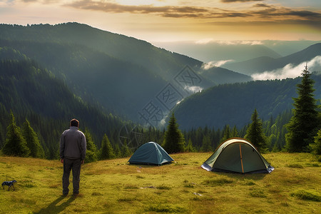 山丘上的帐篷背景图片