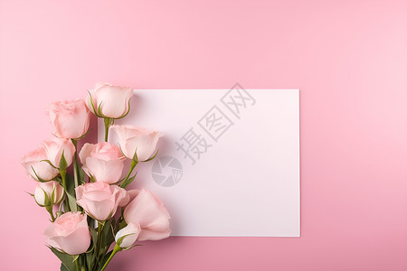 玫瑰花束下的纸张背景图片