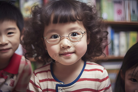 戴眼镜的可爱女孩背景图片