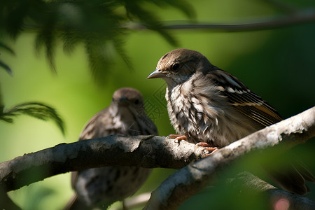 树枝上的两只小鸟背景图片