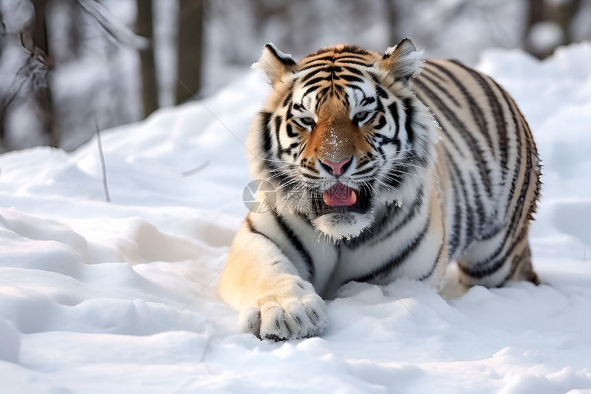 冰雪中的猛虎图片