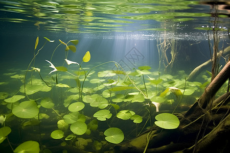 水下的绿叶背景图片