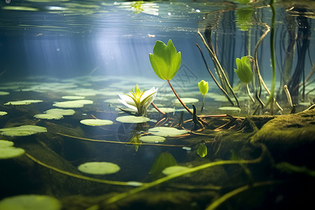 水底植物水底下的叶子背景