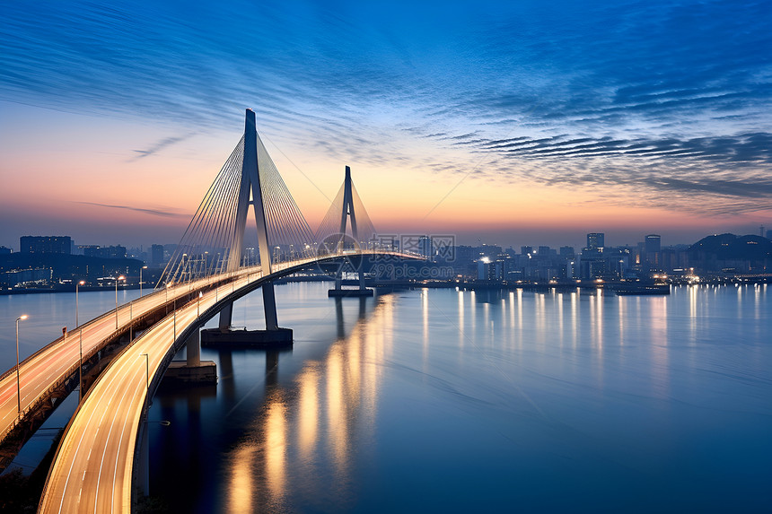 夜幕下的跨江大桥图片