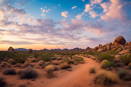 沙漠中的一条土路背景图片