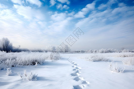 雪地脚印雪地小径上的足迹背景