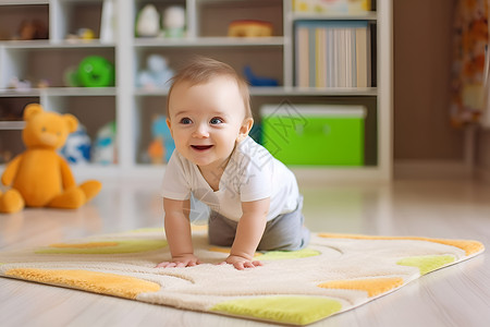 宝宝在地毯上爬行背景图片