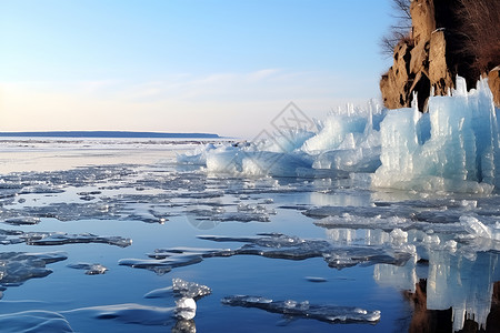 湖泊上的冰川背景图片