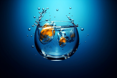 液体气泡水里的玻璃杯设计图片