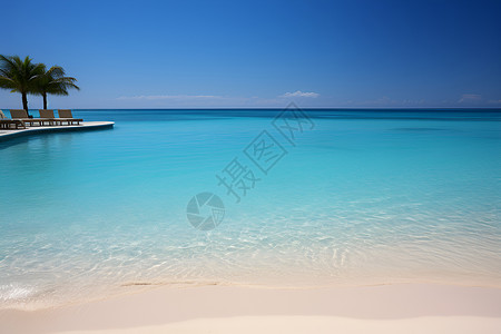 蔚蓝的大海沙滩椰林高清图片
