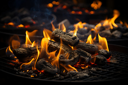 木炭炭火炽热的炭火背景