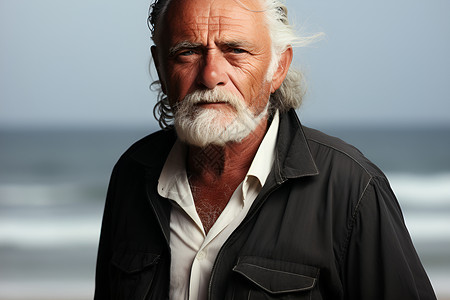 海边的白发老人背景图片