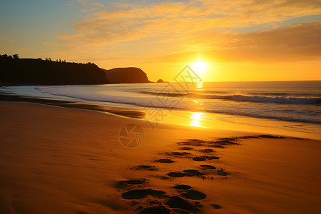 沙滩上的脚印夕阳沙滩上的足迹背景