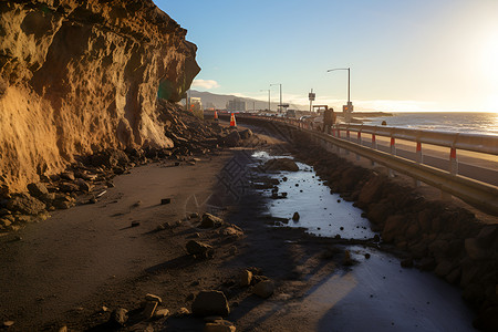 地震背景坍塌的道路背景