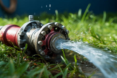 草地上的灌溉水管高清图片