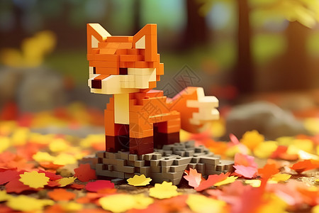 立体树叶立体的玩具狐狸插画