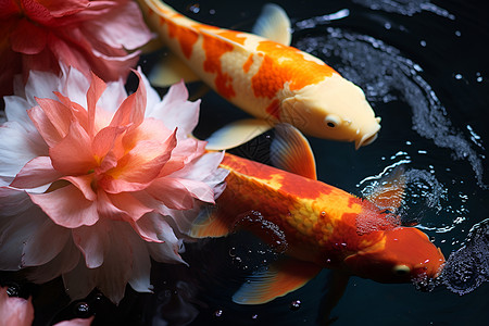 池塘里游动的金鱼背景图片