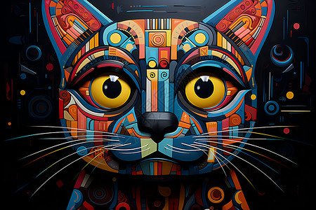 炫彩的油画猫背景图片